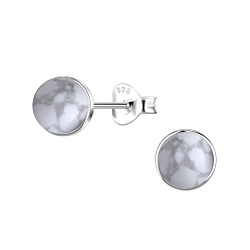 Wholesale 6mm Round Imitation Stone Sterling Silver Ear Studs - JD24405