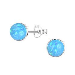 Wholesale 6mm Round Resin Opal Sterling Silver Ear Studs - JD24413