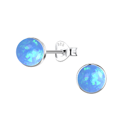 Wholesale 6mm Round Resin Opal Sterling Silver Ear Studs - JD24414