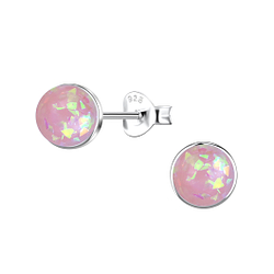 Wholesale 6mm Round Resin Opal Sterling Silver Ear Studs - JD24412