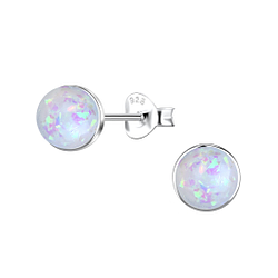Wholesale 6mm Round Resin Opal Sterling Silver Ear Studs - JD24411