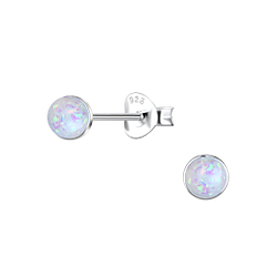 Wholesale 4mm Round Resin Opal Sterling Silver Ear Studs - JD24420