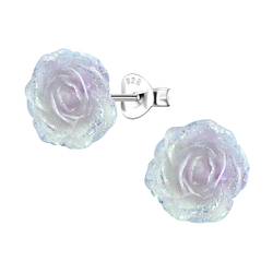 Wholesale Sterling Silver Ear Studs with Resin Rose - JD23745 Wholesale Sterling Silver Ear Studs with Resin Rose - JD23745