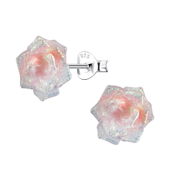 Wholesale Sterling Silver Ear Studs with Resin Rose - JD23746 Wholesale Sterling Silver Ear Studs with Resin Rose - JD23746