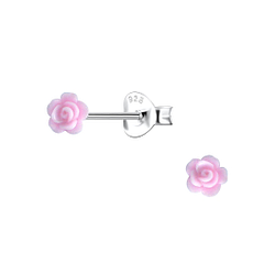 Wholesale Sterling Silver Ear Studs with Resin Rose - JD23756 Wholesale Sterling Silver Ear Studs with Resin Rose - JD23756
