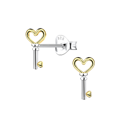 Wholesale Sterling Silver Heart Key Ear Studs - JD24353
