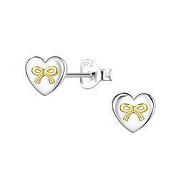 Wholesale Sterling Silver Heart with Bow Ear Studs - JD24355