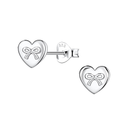 Wholesale Sterling Silver Heart with Bow Ear Studs  - JD22422