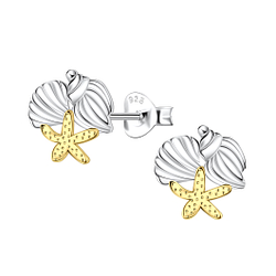 Wholesale Sterling Silver Starfish and Shell Ear Studs - JD24357 Wholesale Sterling Silver Starfish and Shell Ear Studs - JD24357