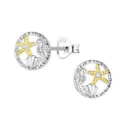 Wholesale Sterling Silver Starfish Seahorse and Shell Ear Studs - JD24361