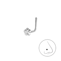 Wholesale Sterling Silver L-Shaped Flower Nose Stud - JD24260 Wholesale Sterling Silver L-Shaped Flower Nose Stud - JD24260