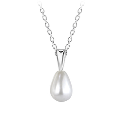 Wholesale Sterling Silver Necklace with Teardrop Pearl - JD24547