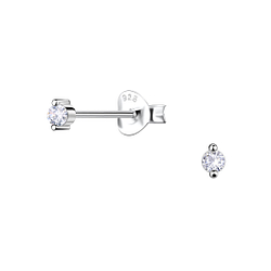 Wholesale Sterling Silver Single Stone Ear Studs - JD24442 Wholesale Sterling Silver Single Stone Ear Studs - JD24442