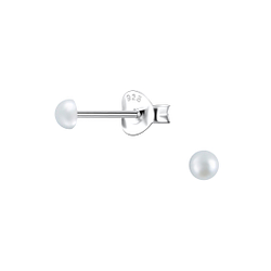 Wholesale Sterling Silver Ear Studs with 3mm Semi Circle Pearl - JD23759 Wholesale Sterling Silver Ear Studs with 3mm Semi Circle Pearl - JD23759