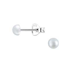 Wholesale Sterling Silver Ear Studs with 4mm Semi Circle Pearl - JD23760 Wholesale Sterling Silver Ear Studs with 4mm Semi Circle Pearl - JD23760