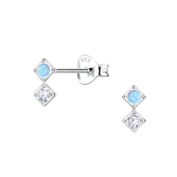 Wholesale Sterling Silver Geometric Opal Ear Studs - JD23622 Wholesale Sterling Silver Geometric Opal Ear Studs - JD23622
