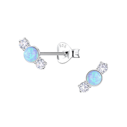 Wholesale Sterling Silver Geometric Opal Ear Studs - JD23634 Wholesale Sterling Silver Geometric Opal Ear Studs - JD23634