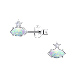 Wholesale Sterling Silver Geometric Opal Ear Studs - JD23668 Wholesale Sterling Silver Geometric Opal Ear Studs - JD23668
