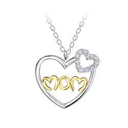 Wholesale Sterling Silver Double Heart Mom Necklace - JD24520