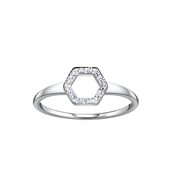 Wholesale Sterling Silver Hexagon Ring - JD24097