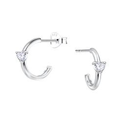 Wholesale Sterling Silver Heart Half Hoop Ear Studs - JD24893