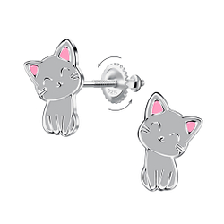 Wholesale Sterling Silver Cat Screw Back Ear Studs - JD24026