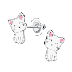 Wholesale Sterling Silver Cat Screw Back Ear Studs - JD24025