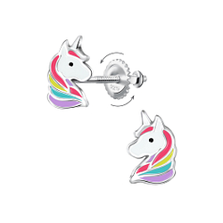 Wholesale Sterling Silver Unicorn Screw Back Ear Studs - JD24022 Wholesale Sterling Silver Unicorn Screw Back Ear Studs - JD24022