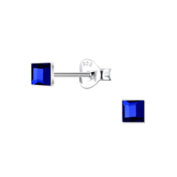 Wholesale 3mm Square Crystal Sterling Silver Ear Studs - JD24726