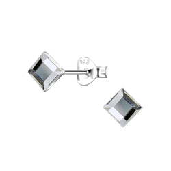 Wholesale 4mm Square Crystal Sterling Silver Ear Studs - JD24735