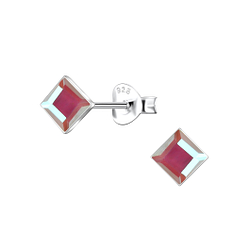 Wholesale 4mm Square Crystal Sterling Silver Ear Studs - JD24735 Wholesale 4mm Square Crystal Sterling Silver Ear Studs - JD24735