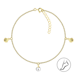 Wholesale Sterling Silver Shell Anklet with 6mm Pearl - JD25146 Wholesale Sterling Silver Shell Anklet with 6mm Pearl - JD25146