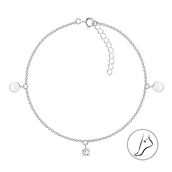 Wholesale Sterling Silver Round Anklet with 4mm Round Cubic Zirconia - JD25147