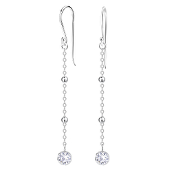 Wholesale Sterling Silver Satellite Chain with Single Stone Earrings - JD25135 Wholesale Sterling Silver Satellite Chain with Single Stone Earrings - JD25135