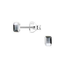 Wholesale 2.5x4mm Rectangle Cushion Crystal Sterling Silver Ear Studs - JD24729