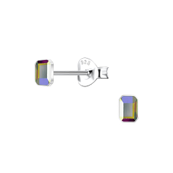 Wholesale 2.5x4mm Rectangle Cushion Crystal Sterling Silver Ear Studs - JD24729