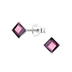 Wholesale 4mm Square Crystal Sterling Silver Ear Studs - JD24735 Wholesale 4mm Square Crystal Sterling Silver Ear Studs - JD24735
