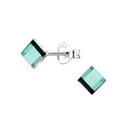 Wholesale 4mm Square Crystal Sterling Silver Ear Studs - JD24735