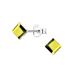 Wholesale 4mm Square Glass Sterling Silver Ear Studs - JD24735