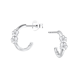 Wholesale Sterling Silver Flower Half Hoop Ear Studs - JD24898