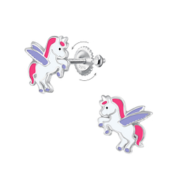 Wholesale Sterling Silver Winged Unicorn Screw Back Ear Studs - JD24021
