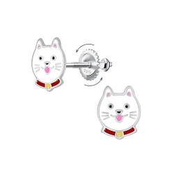Wholesale Sterling Silver Cat Screw Back Ear Studs - JD24024