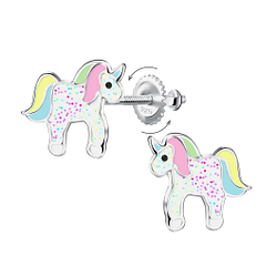 Wholesale Sterling Silver Unicorn Screw Back Ear Studs - JD24023