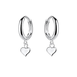 Wholesale Sterling Silver Heart Charm Huggie Earrings - JD25139 Wholesale Sterling Silver Heart Charm Huggie Earrings - JD25139