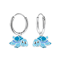 Wholesale Sterling Silver Turtle Charm Ear Hoops - JD12899