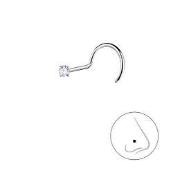 Wholesale 1.8mm Round Cubic Zirconia Sterling Silver Nose Spinner - JD25181