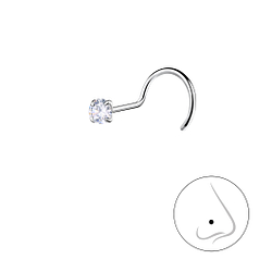 Wholesale 2.5mm Round Cubic Zirconia Sterling Silver Nose Spinner - JD25177