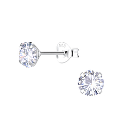 Wholesale 6mm Round Cubic Zirconia Sterling Silver Ear Studs - JD25278