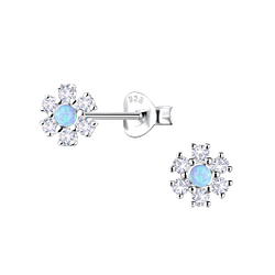 Wholesale Sterling Silver Flower Opal Ear Studs - JD23610