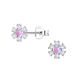 Wholesale Sterling Silver Flower Opal Ear Studs - JD23611